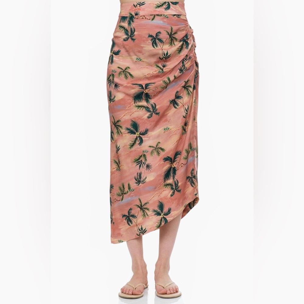 Smythe Peach Palm-Print Midi Skirt